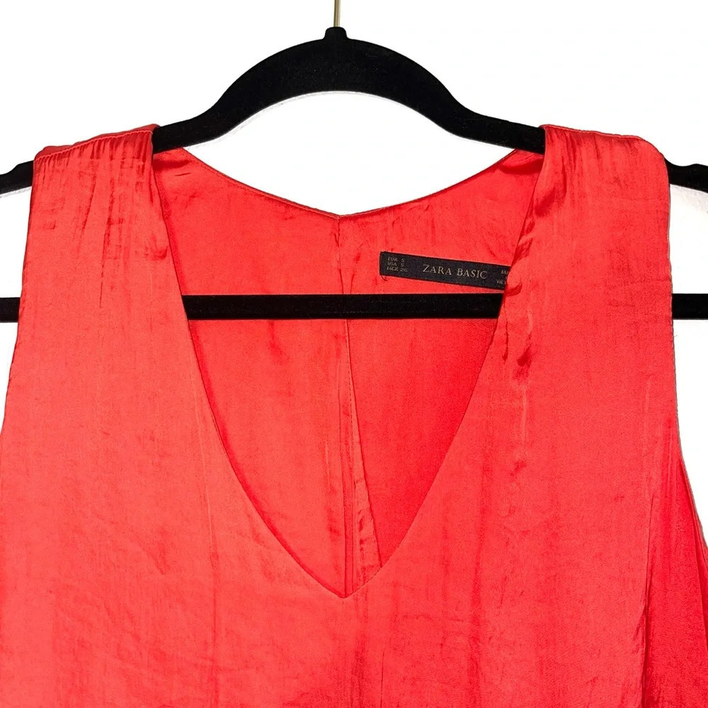 Zara Basic Red Orange Open Wrap Back V-Neck Satin… - image 2